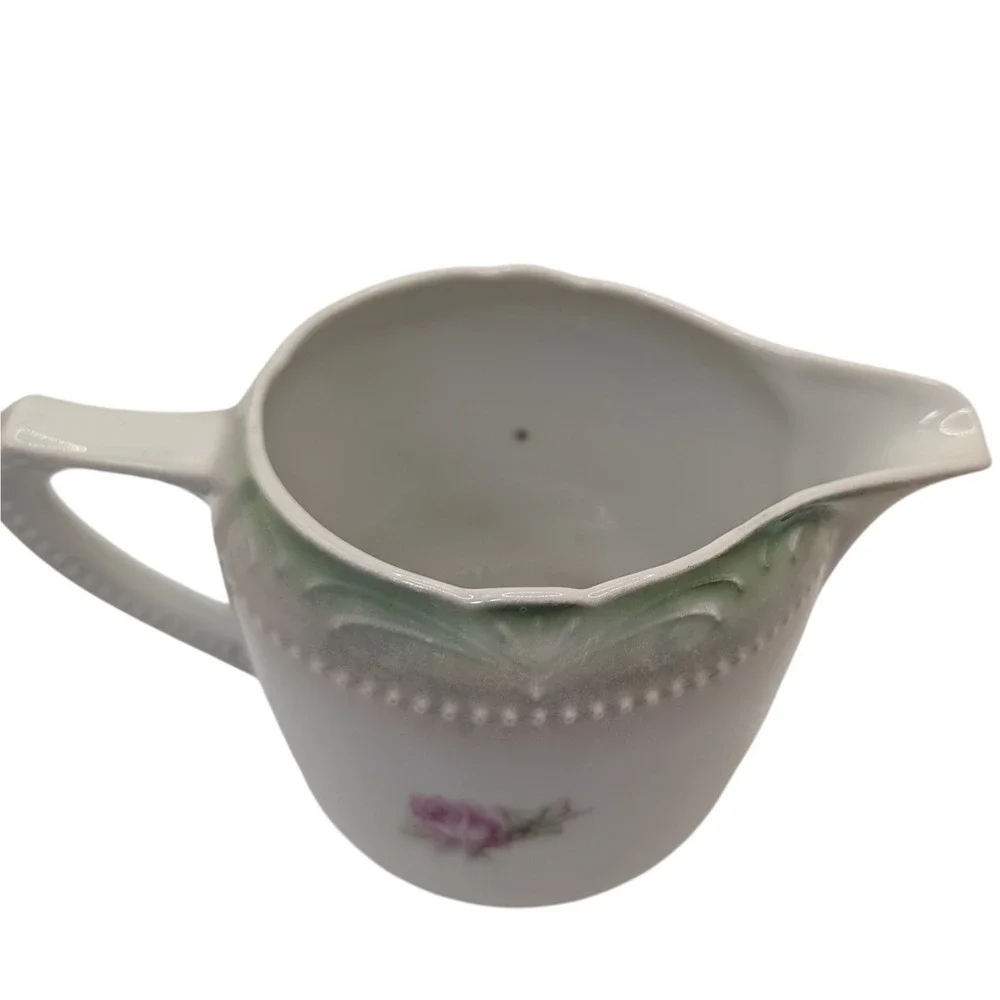 Vintage Creamer Pitcher Pink Flowers Roses‎ Hand Painted Germany Textured Dots